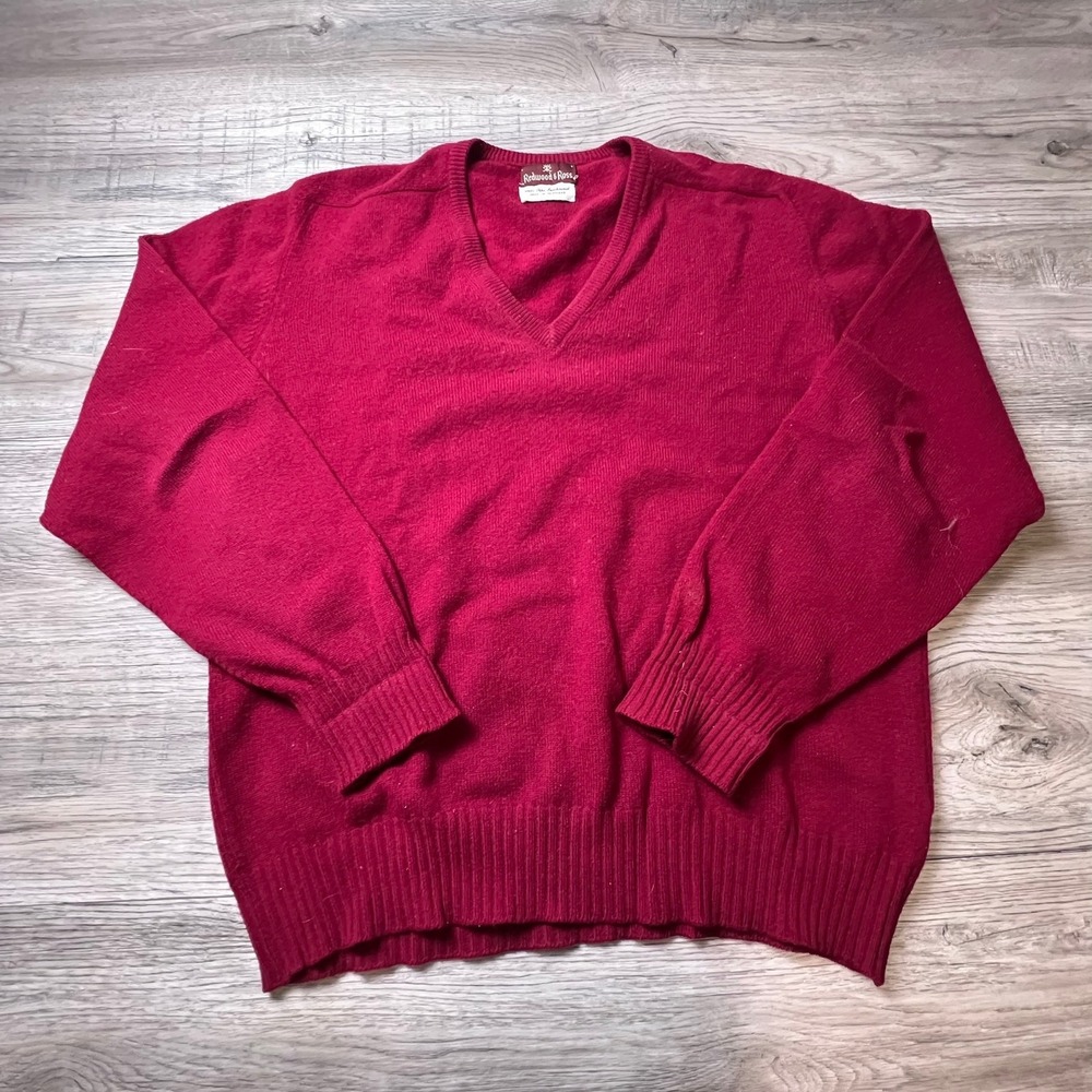 Redwood‎ & Ross Sweater Mens XL Red Lambswool V-Neck Made in Scotland Vintage